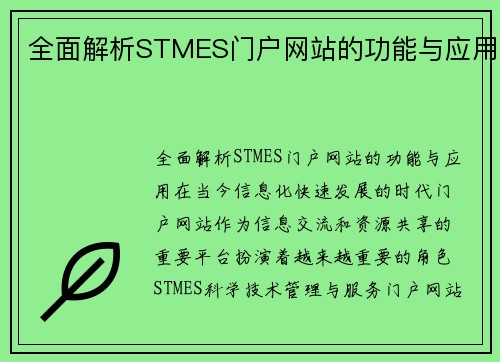 全面解析STMES门户网站的功能与应用